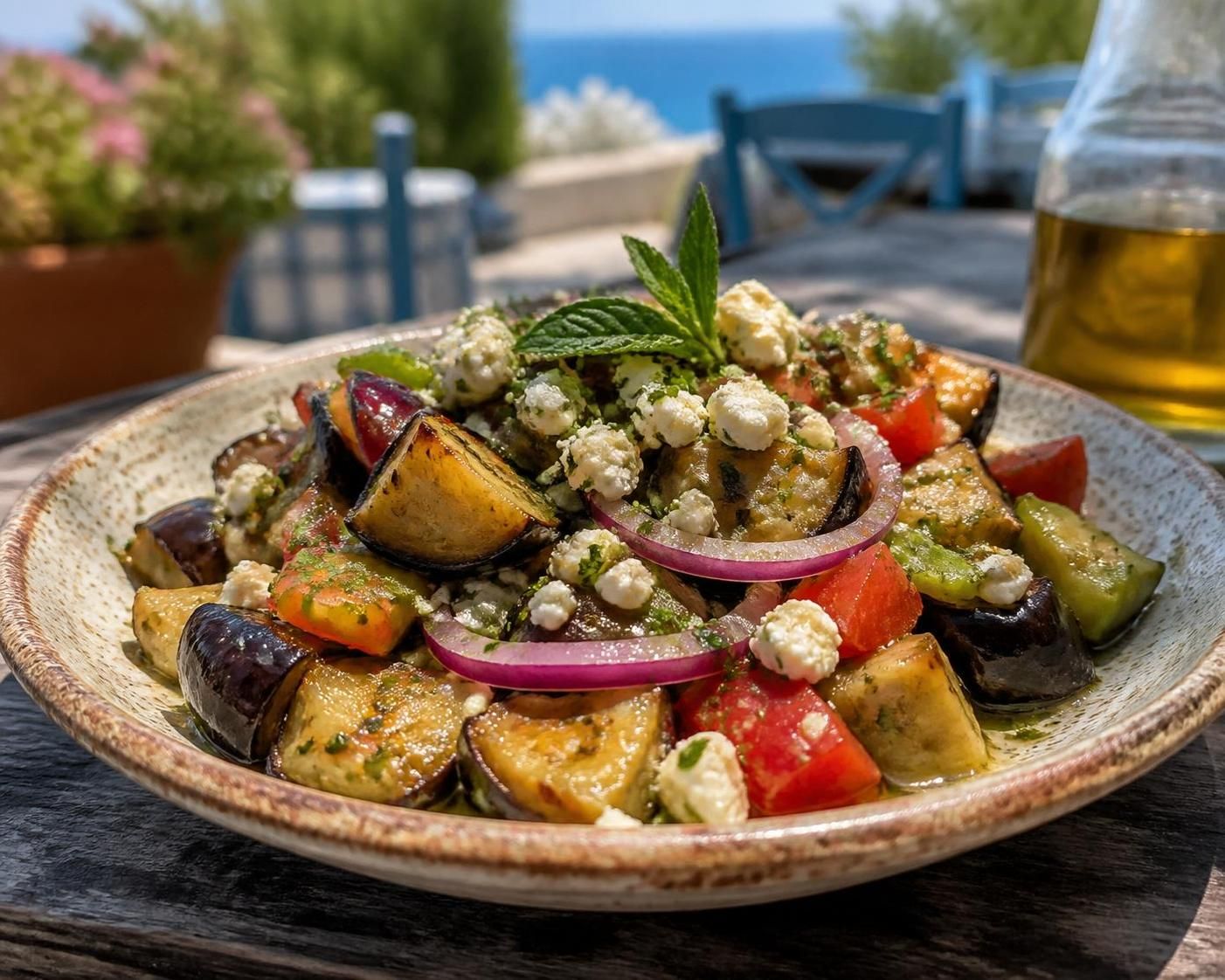 découvrez la salade d'aubergine grecque, une recette méditerranéenne fraîche et savoureuse parfaite pour l'été. facile à préparer, saine et pleine de saveurs, elle apportera un vent de fraîcheur à vos repas estivaux.