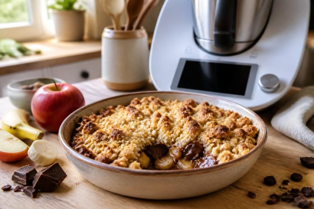 découvrez nos recettes gourmandes de crumble pomme banane chocolat, spécialement conçues pour le thermomix. faciles et rapides à préparer, pour un dessert délicieux et réconfortant.