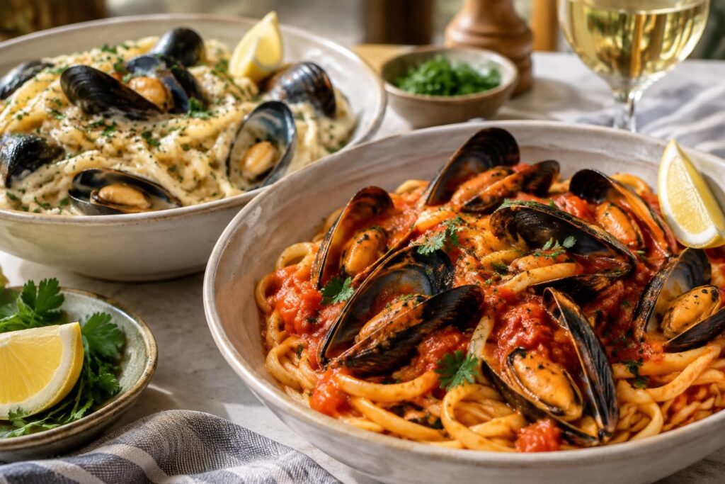 découvrez nos recettes de pâtes aux moules, onctueuses à la crème ou ensoleillées à la tomate, pour un repas gourmand et facile à préparer.